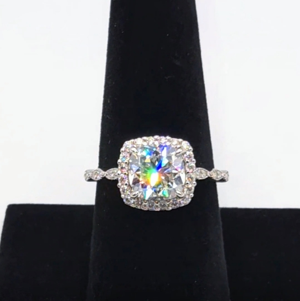 3.5 ctw Genuine Moissanite Halo. 925 Sz 9